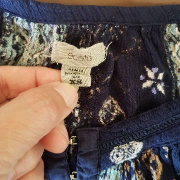 Ecote Blouse Sz XS Cold Shoulder Hipster Bohemian Boho Coastal Cow Girl Rodeo - Picture 8 of 12